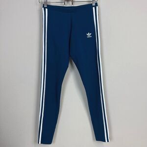 Adidas Blue Leggings White Stripes S